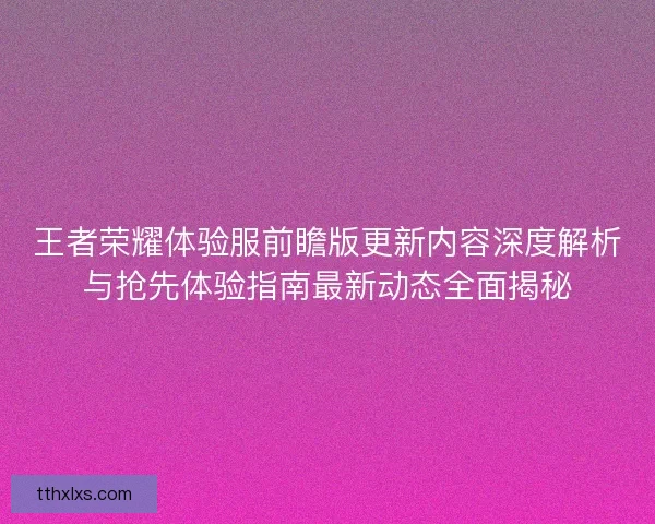 王者荣耀体验服前瞻版更新内容深度解析与抢先体验指南最新动态全面揭秘